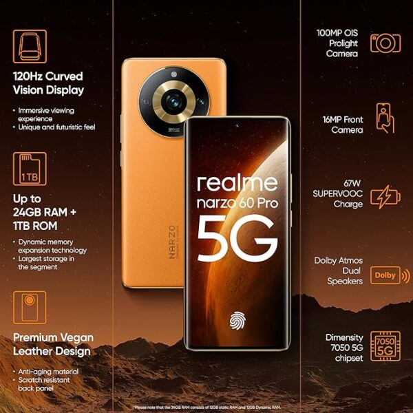 <B>realme narzo 60 Pro (Mars Orange,8GB+128GB) MediaTek Dimensity 7050 </B> <b style="color: red;"> (SEAL PACK) </b>