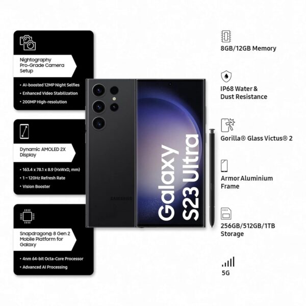 <B>SAMSUNG Galaxy S23 Ultra 5G (Phantom Black, 256 GB)  (12 GB RAM)</B> <b style="color: red;"> (MINT) JAYNAGAR </b>