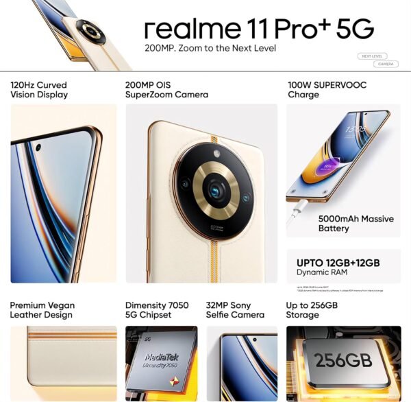 <B>realme 11 Pro+ 5G (Sunrise Beige, 256 GB)  (12 GB RAM)</B> <b style="color: red;"> (MINT) JAYNAGAR</b>