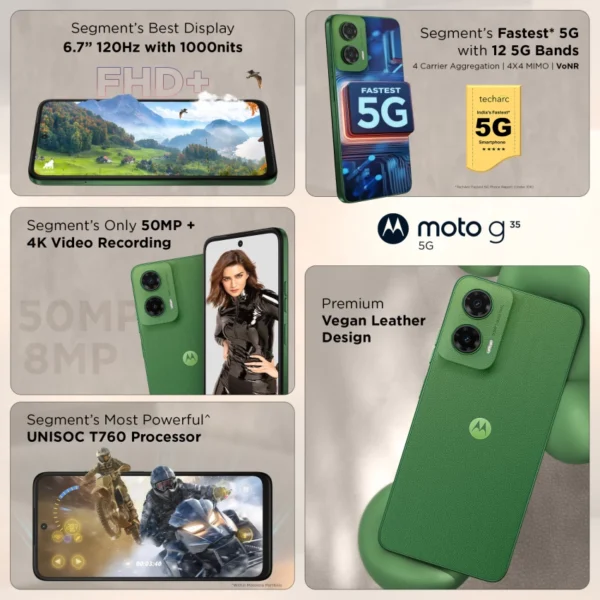 <B>MOTOROLA g35 5G (Leaf Green, 128 GB)  (4 GB RAM)</B> <b style="color: red;"> (SEALED PACKED) JAYNAGAR </b>