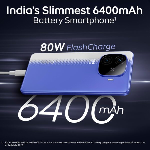 <B>IQOO Neo 10R 5G (Raging Blue, 256 GB)  (8 GB RAM) </B> <b style="color: red;"> (SEALED PACKED) JAYNAGAR </b>