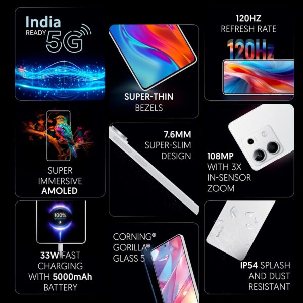 <B>REDMI Note 13 5G (Arctic White, 256 GB)  (8 GB RAM)  </B> <b style="color: red;"> (GOOD) JAYNAGAR </b>