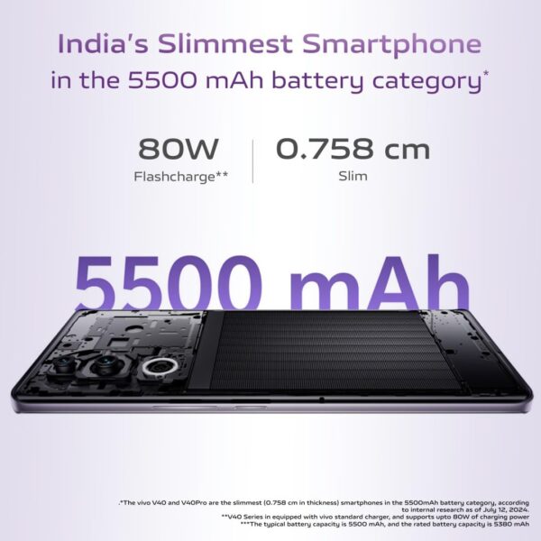 <B>vivo V40 5G (Lotus Purple, 256 GB)  (8 GB RAM) </B> <b style="color: red;"> (MINT) JAYNAGAR </b>