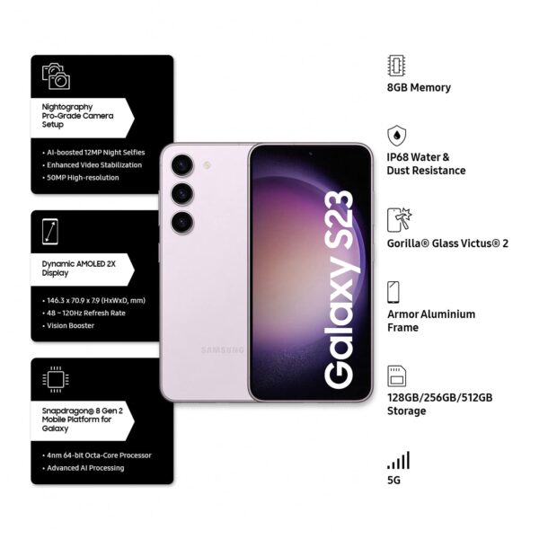 <B>SAMSUNG Galaxy S23 5G (Lavender, 128 GB)  (8 GB RAM) </B> <b style="color: red;"> (MINT) KOLKATA </b>