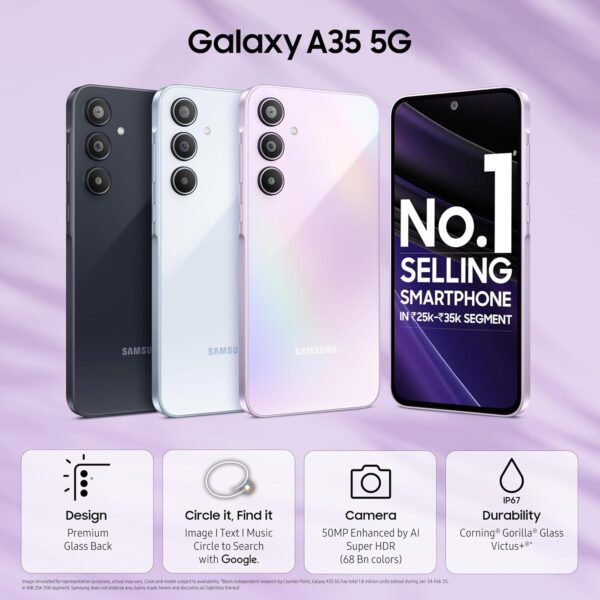 <B>SAMSUNG Galaxy A35 5G (Awesome Lilac, 256 GB)  (8 GB RAM) </B> <b style="color: red;"> (MINT) KOLKATA </b>