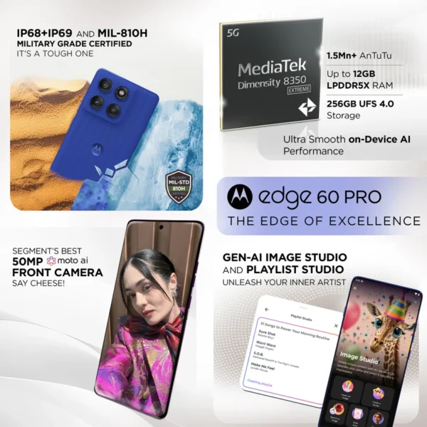 <B>MOTOROLA Edge 60 Pro (Pantone Dazzling Blue, 256 GB)  (12 GB RAM) </B> <b style="color: red;"> (SEALED PACKED) JAYNAGAR </b>