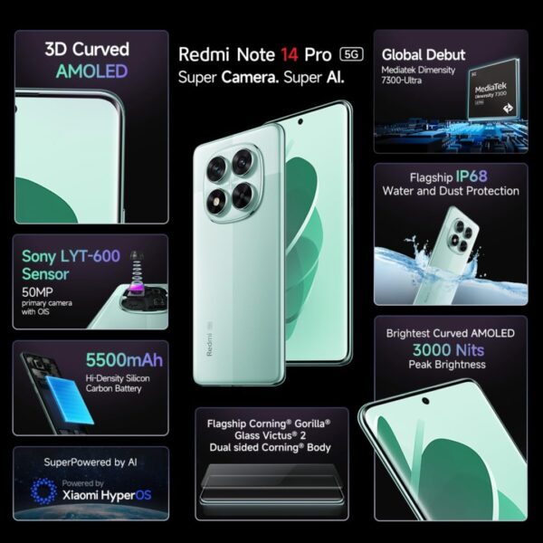 <B>REDMI Note 14 Pro 5G (Ivy Green, 128 GB)  (8 GB RAM) </B> <b style="color: red;"> (SUPER MINT) JAYNAGAR </b>