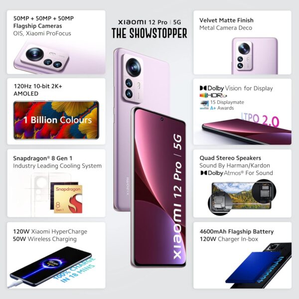 <B>Xiaomi 12 Pro 5G (Opera Mauve, 256 GB)  (12 GB RAM) </B> <b style="color: red;"> (MINT) JAYNAGAR </b>