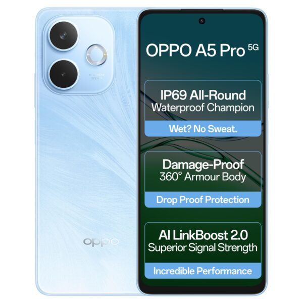 <B>OPPO A5 Pro 5G (Feather Blue, 128 GB)  (8 GB RAM) </B> <b style="color: red;"> (SUPER MINT) JAYNAGAR </b>
