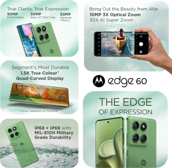 <B> MOTOROLA Edge 60 5G (PANTONE Shamrock, 256 GB)  (12 GB RAM) </B> <b style="color: red;"> (SEALED PACKED) JAYNAGAR </b>